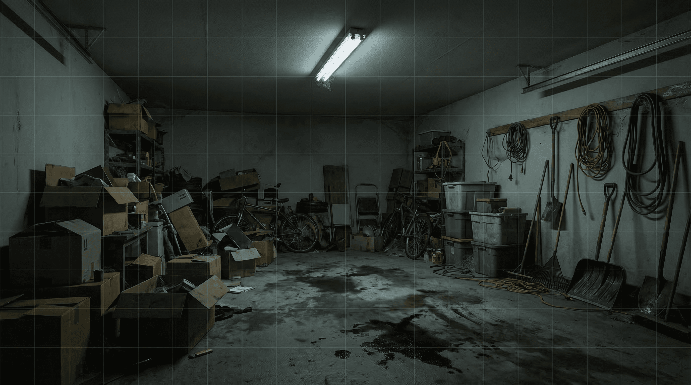 Cluttered garage before transformation